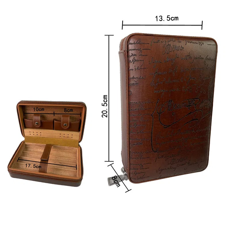 Carved version cigar box portable cedar wood cigar moisturizing box cowhide cigar box storage box Gaoxiba - V.I.P Digital Presence