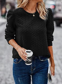 Textured Round Neck Long Sleeve Sweatshirt - V.I.P Digital Presence