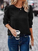 Textured Round Neck Long Sleeve Sweatshirt - V.I.P Digital Presence