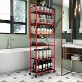 Red 6-story ultra-thin rolling storage cart, mobile shelves with wheels, metal wire storage rack with baskets - V.I.P Digital Presence