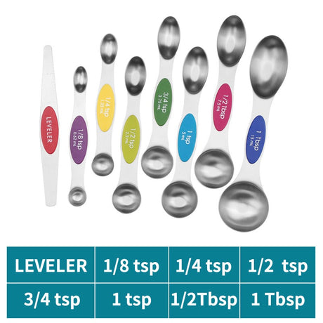 Magnetic suction double head measuring spoon 9-piece set of stainless steel baking household kitchen salt spoon - V.I.P Digital Presence