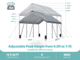 Sannwsg 10 * 20 ultra large portable carport garage, adjustable from 9.5 feet to 11 feet, with detachable roof and side walls - V.I.P Digital Presence