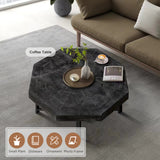 Wooden octagonal retro patchwork craft 30 inch wooden tabletop cross metal leg coffee table (Antique Black) - V.I.P Digital Presence