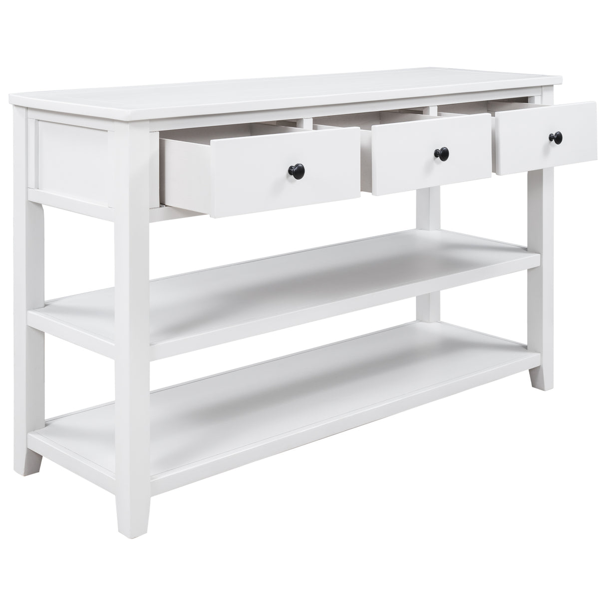 Retro Design Console Table with Two Open Shelves, Pine Solid Wood Frame and Legs for Living Room (Antique White) - V.I.P Digital Presence