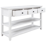 Retro Design Console Table with Two Open Shelves, Pine Solid Wood Frame and Legs for Living Room (Antique White) - V.I.P Digital Presence