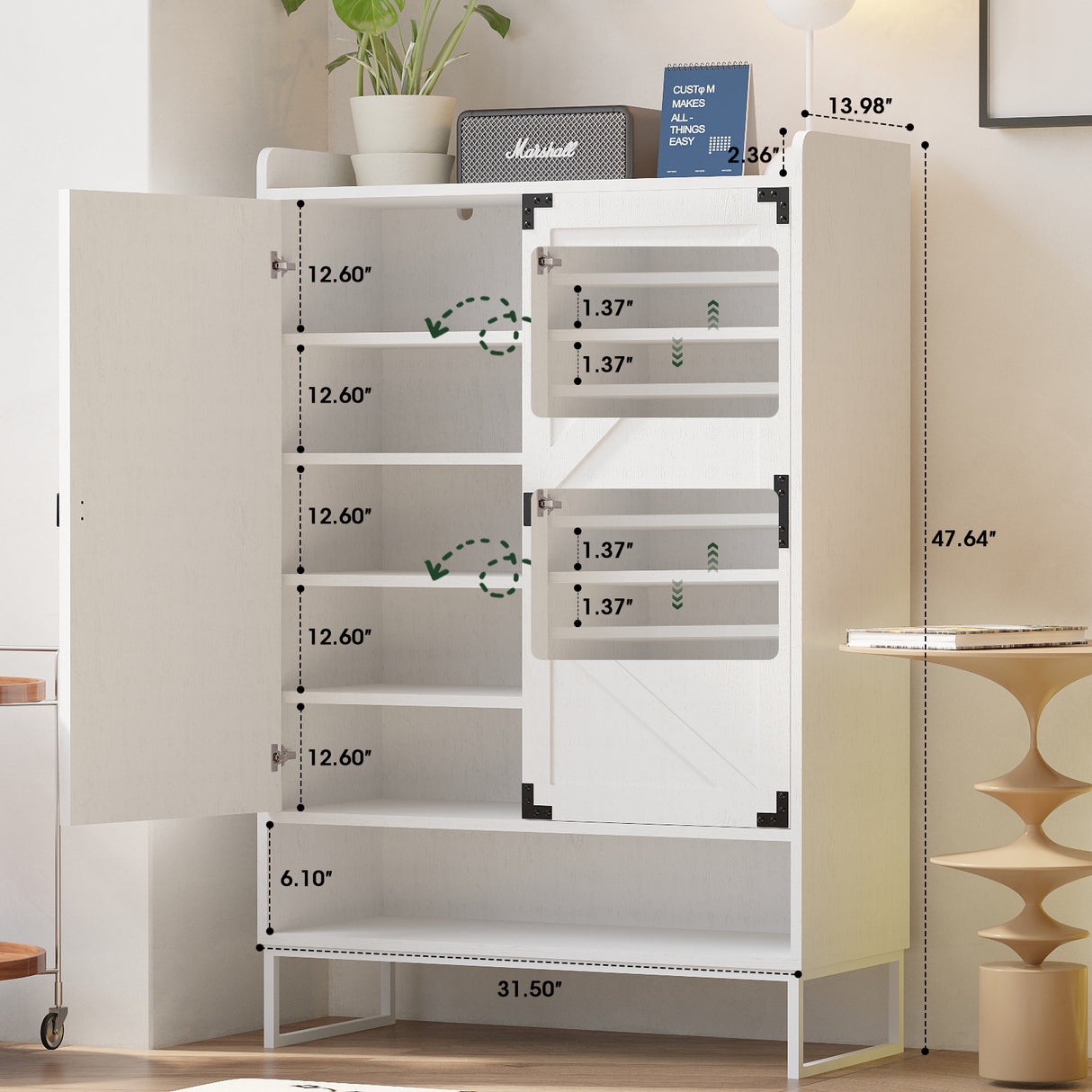 Shoe Cabinet with Doors, 6-Tier Shoe Storage Cabinet with Adjustable Shelves, Wooden Shoes Rack Shoe Storage Organizer - V.I.P Digital Presence