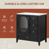 30" Bathroom Vanity with Sink, Bathroom Vanity Cabinet with Three Drawers and Door, Solid Wood and MDF, Black - V.I.P Digital Presence