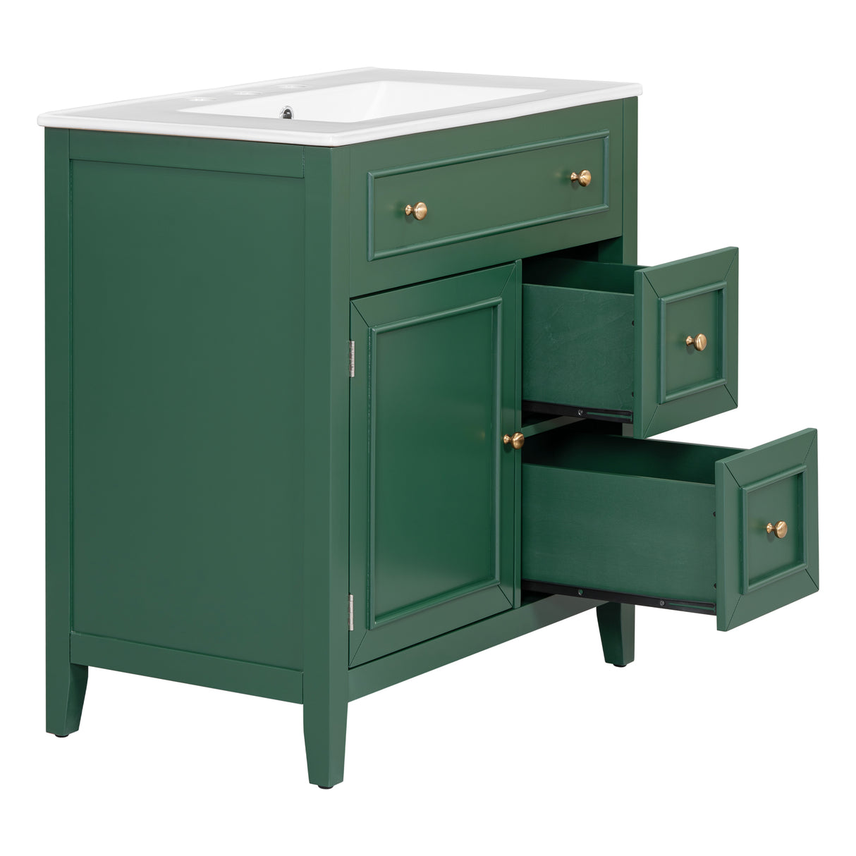 30" Bathroom Vanity with Sink Top, Bathroom Vanity Cabinet with Door and Two Drawers, Solid Wood Frame, One Package, Green - V.I.P Digital Presence
