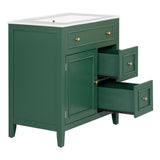 30" Bathroom Vanity with Sink Top, Bathroom Vanity Cabinet with Door and Two Drawers, Solid Wood Frame, One Package, Green - V.I.P Digital Presence