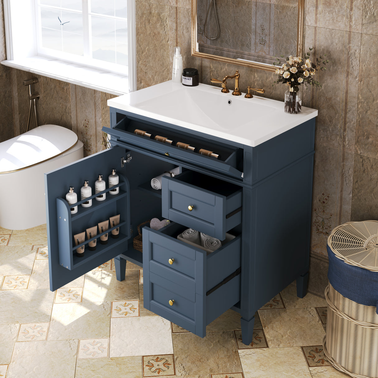 30 inch bathroom vanity with top sink, storage cabinet with 2 drawers and 1 drawer, single sink bathroom vanity - V.I.P Digital Presence