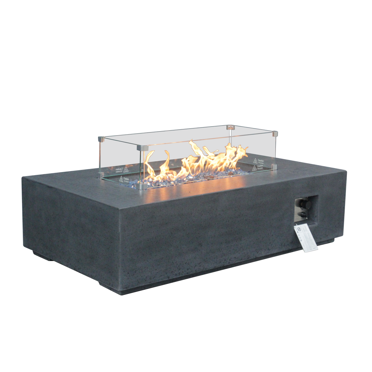 52 Inch Outdoor Concrete Propane gas rectangle Fire Pit table in Dark Gray color - V.I.P Digital Presence