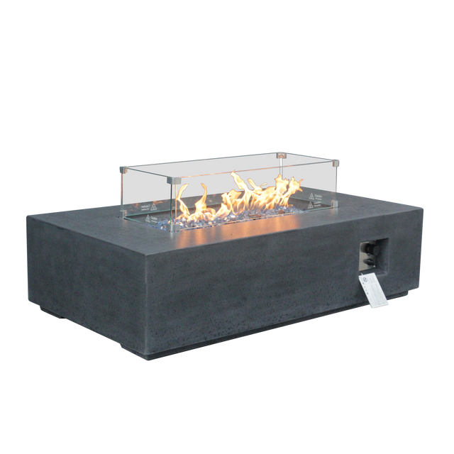 52 Inch Outdoor Concrete Propane gas rectangle Fire Pit table in Dark Gray color - V.I.P Digital Presence