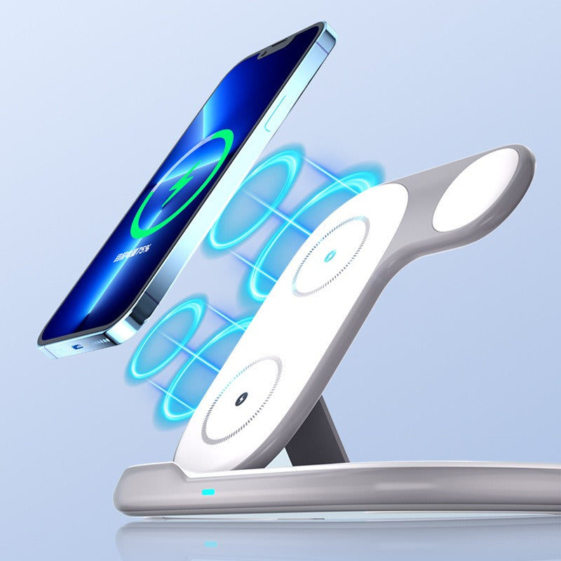 Folding 3-in-1 wireless charger suitable for iPhone earphones, watches, wireless fast charging phone holder - V.I.P Digital Presence