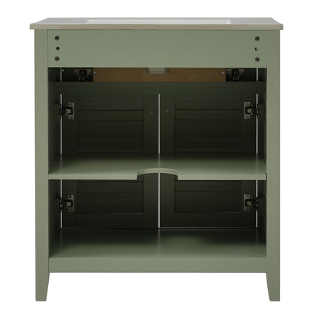30-Inch Bathroom Vanity with Ceramic Sink Combination, Ample Storage - Features 1 Pullout and Multifunctional Shelf Dividers - V.I.P Digital Presence