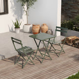 3 Piece Patio Bistro Set of Foldable SquareTable and Chairs, Dark Greem - V.I.P Digital Presence