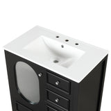 30" Bathroom Vanity with Sink, Bathroom Vanity Cabinet with Three Drawers and Door, Solid Wood and MDF, Black - V.I.P Digital Presence