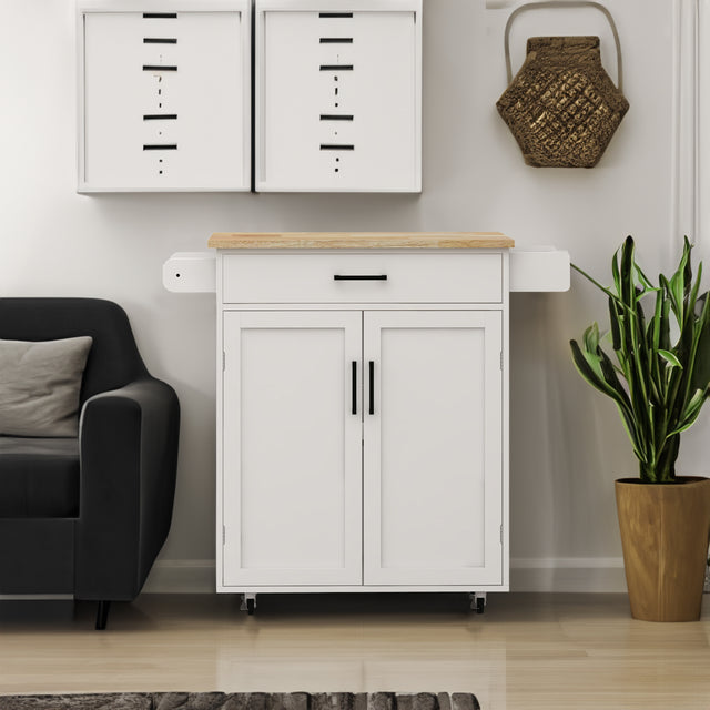 Kitchen island rolling trolley cart with 1 drawer & 2 doors with storage racks & Adjustable Shelves & towel rack - V.I.P Digital Presence