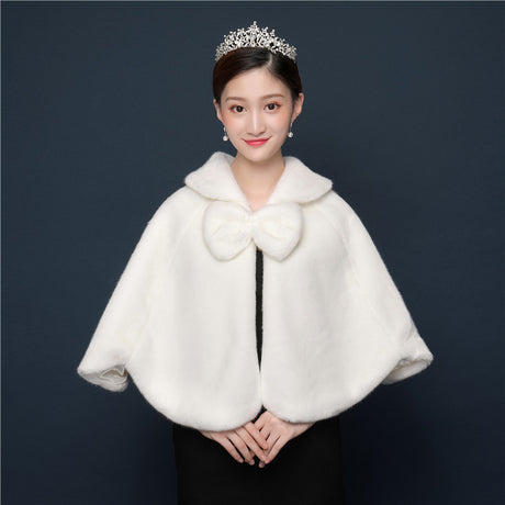 Bride's wedding dress fur shawl women's warm white cloak cheongsam jacket red cloak - V.I.P Digital Presence