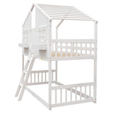 Twin over Twin House Bunk Bed with Roof , Window, Window Box, Door , with Safety Guardrails and Ladder,White - V.I.P Digital Presence