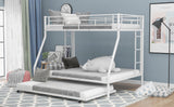 Twin over Full Bed with Sturdy Steel Frame Bunk Bed with Twin Size Trundle  Two-Side Ladders  White