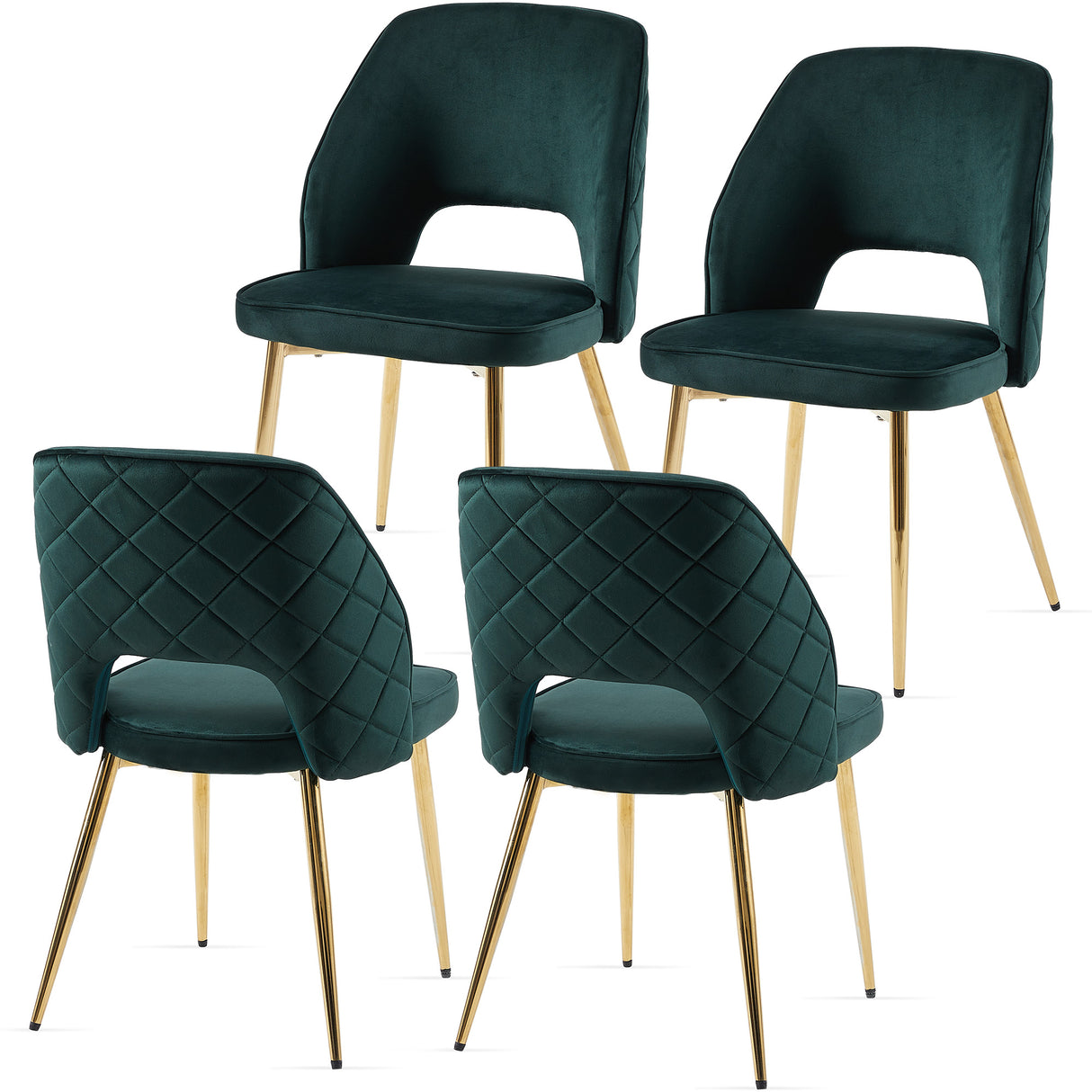 Dark Green Velvet Dining Chairs with Metal Legs and Hollow Back Upholstered Dining Chairs Set of 4 - V.I.P Digital Presence