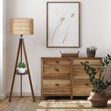 Boho Tripod Floor Lamp with Shelves, Mid Century Wood Standing Lamp with Rattan & Fabric Shades, ON/Off Foot Switch Office - V.I.P Digital Presence