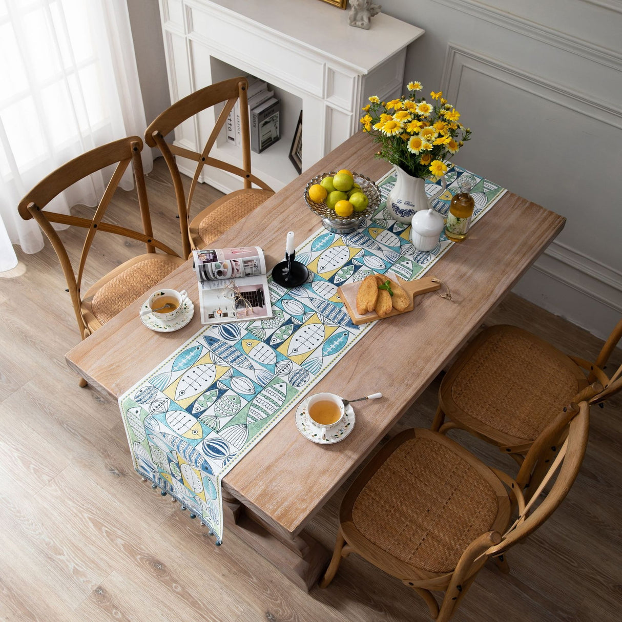 Jacquard table flag small fish green contrasting color dining table fabric holiday coffee table bed flag TV cabinet - V.I.P Digital Presence