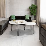 27.56'' Round Nesting Coffee Table Set of 2, Circular Nesting End Table Set Sturdy Metal Base for Living Room, bedroom, White - V.I.P Digital Presence