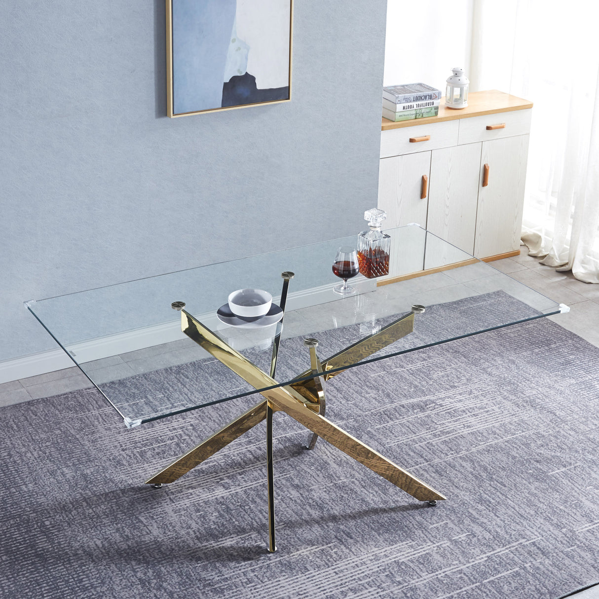 Modern Glass Table for Dining Room/Kitchen, 0.39" Thick Tempered Glass Top, Chrome Stainless Steel Base - V.I.P Digital Presence
