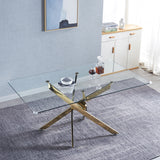 Modern Glass Table for Dining Room/Kitchen, 0.39" Thick Tempered Glass Top, Chrome Stainless Steel Base - V.I.P Digital Presence