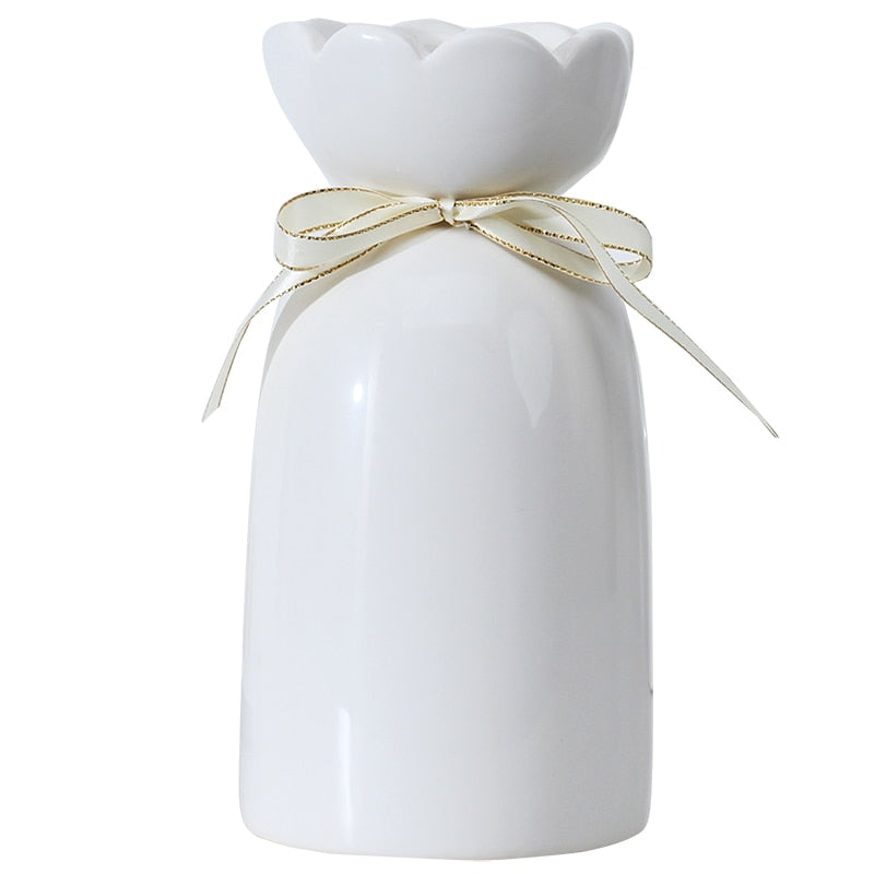 European-style creative ribbon ceramic vase dining room table dry flower arrangement table top decoration at home - V.I.P Digital Presence