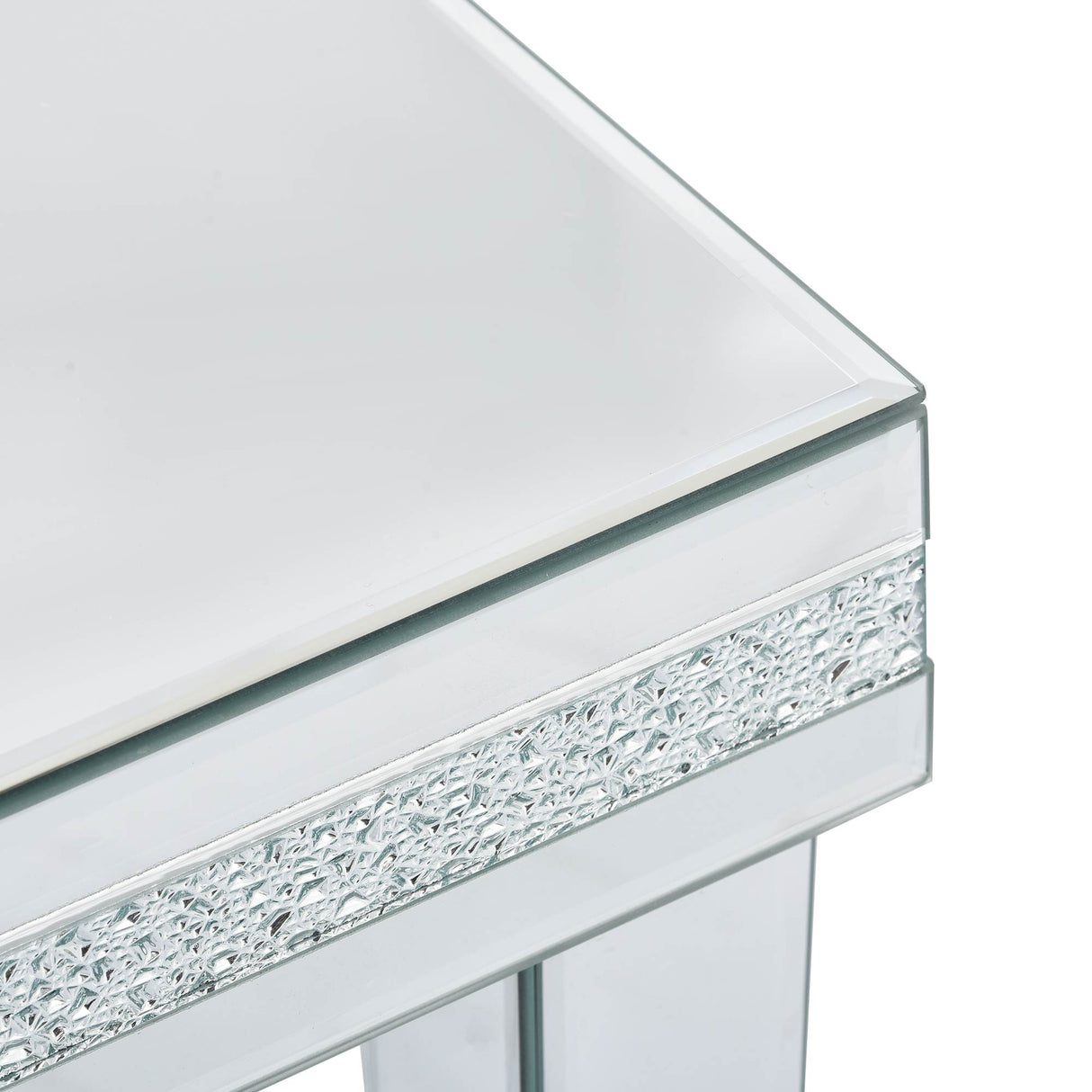 ON-TRANS glass mirror edge table, easy to assemble crystal design and adjustable height leg edge table, silver - V.I.P Digital Presence