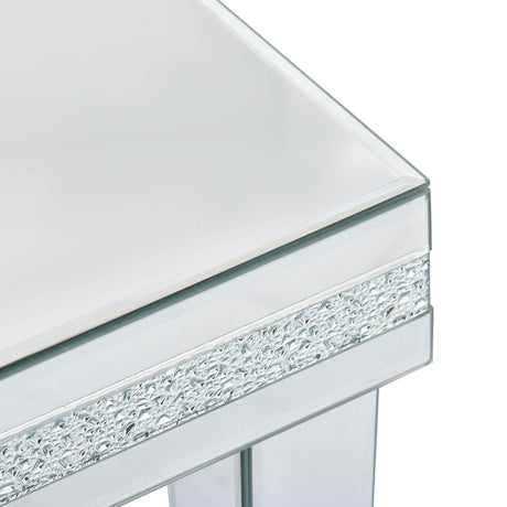 ON-TRANS glass mirror edge table, easy to assemble crystal design and adjustable height leg edge table, silver - V.I.P Digital Presence