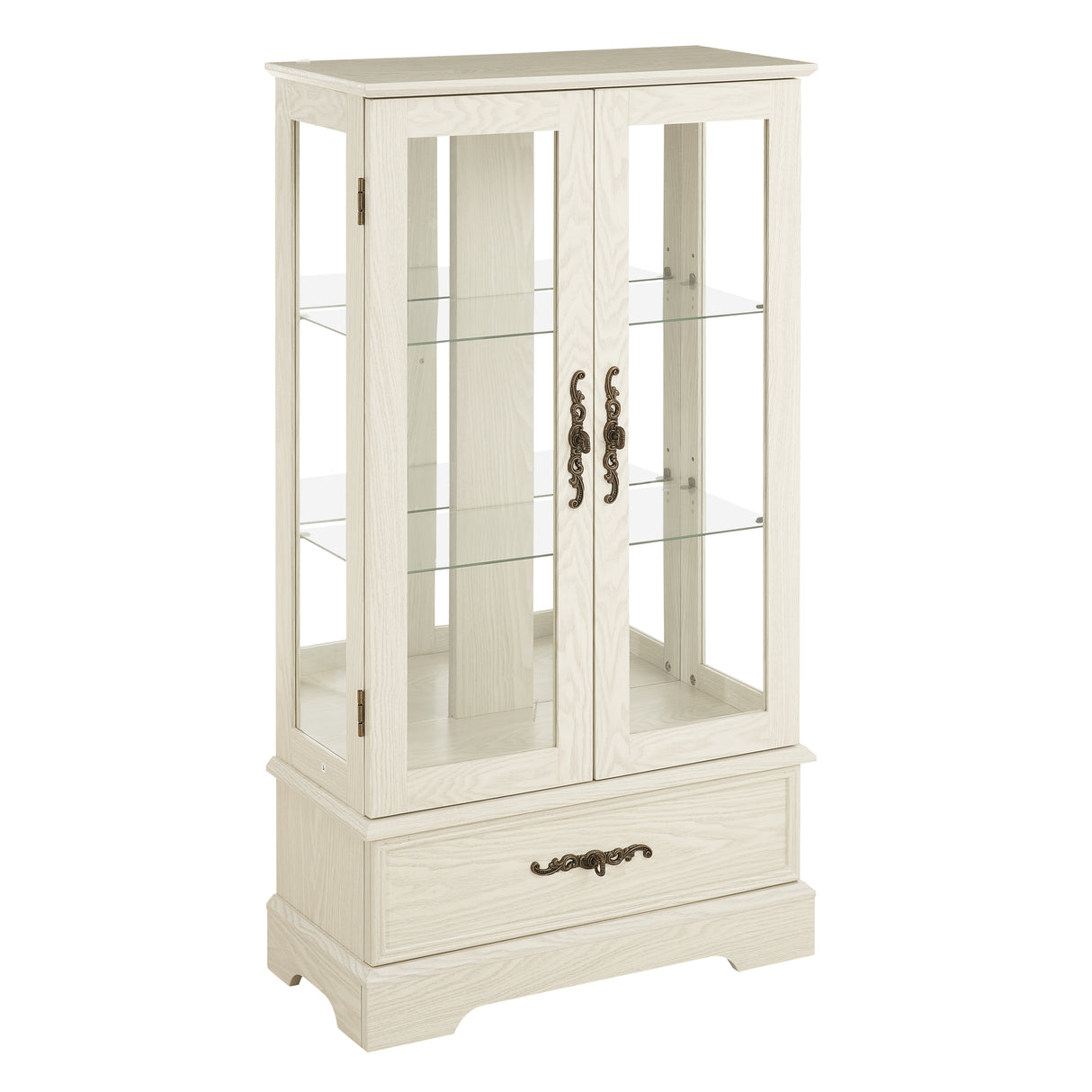 Light colored glass cabinet Curio display cabinet with adjustable glass frame, 2 doors and 1 drawer, including white light bulbs - V.I.P Digital Presence