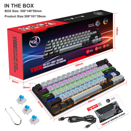 68 keys, 60% keyboard, customized color blocked keycaps, RGB mechanical keyboard, MINI set, plug-in blue axis ice blue disc - V.I.P Digital Presence
