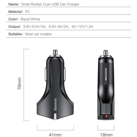 Baseus  Charge 3.0 Car Charger 5V3A Dual USB Port QC3.0 Quick Charger Mobile Phone Fast Charging Charger 2 USB Car-Charger - V.I.P Digital Presence
