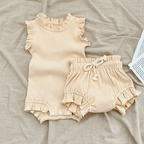 Baby Pit Thread Crawling Clothes Spring/Summer Wooden Ear Edge Girls' Harper+Drawstring Big PP Pants Set - V.I.P Digital Presence