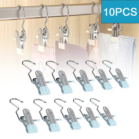 10pcs Stainless Steel Clothespins Laundry Clothes Pegs With Hook Portable Hanging Clothes Clip Wardrobe Clothes Organizer Hanger - V.I.P Digital Presence