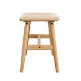 Woven Design Natural Oak Wood Dining Bench Bed Bench for Dining Room, Bedroom, Bathroom - V.I.P Digital Presence