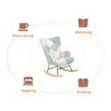 Rocking Chair with ottoman, Mid Century Fabric Rocker Chair with Wood Legs and Patchwork Linen for Livingroom Bedroom - V.I.P Digital Presence