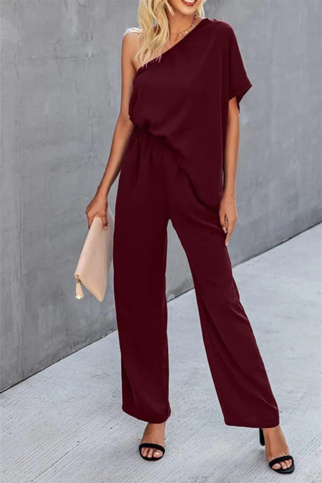 Single Shoulder Short Sleeve Jumpsuit - V.I.P Digital Presence