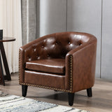 PU Leather Tufted Barrel ChairTub Chair for Living Room Bedroom Club Chairs - V.I.P Digital Presence