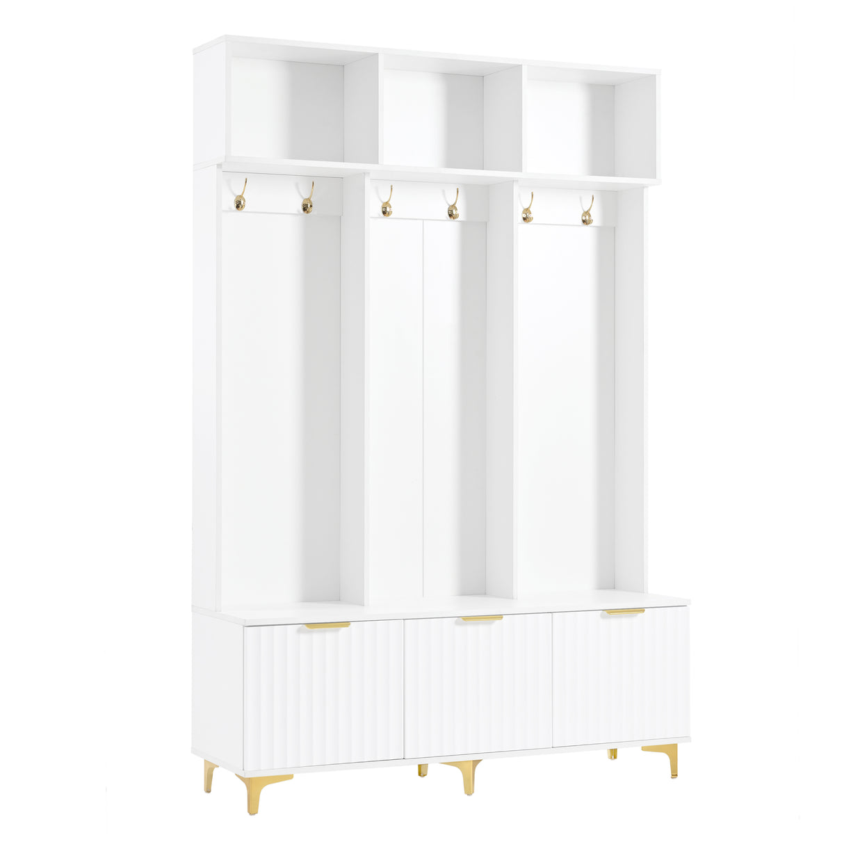 Large storage hall tree with bench, multifunctional storage platform, luxury clothes hanger equipped with 6 gold hooks - V.I.P Digital Presence