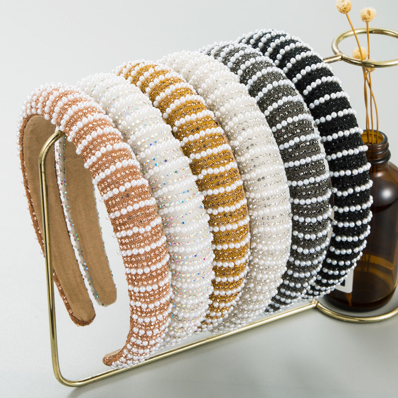 New Full Diamond Headband Pearl Rhinestone Fashion Headband Versatile Hair Accessories For Going Out - V.I.P Digital Presence