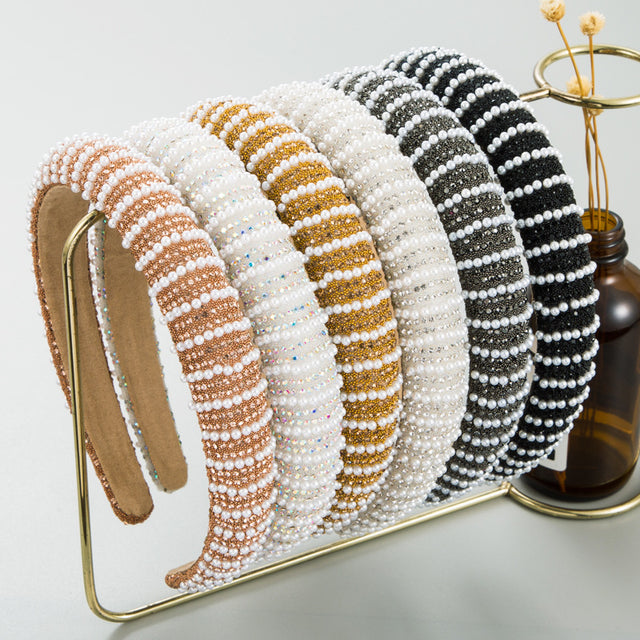 New Full Diamond Headband Pearl Rhinestone Fashion Headband Versatile Hair Accessories For Going Out - V.I.P Digital Presence