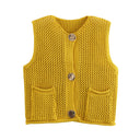 Street Fashion Crochet Hollow Vest Solid Color Versatile Round Neck Jacket - V.I.P Digital Presence