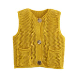 Street Fashion Crochet Hollow Vest Solid Color Versatile Round Neck Jacket - V.I.P Digital Presence