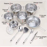 Stainless steel cookware set of 18 pieces household kitchen set soup pot set 16-26cm cutlery set pot set - V.I.P Digital Presence