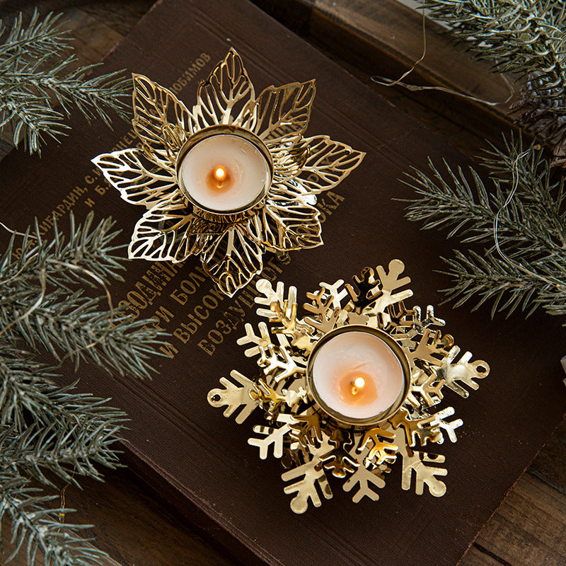 Christmas Golden Iron Candlestick Desktop Decoration Christmas Day Snowflake Decorations Table Arrangement - V.I.P Digital Presence