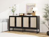 Rattan 4-Door Sideboard , Sideboard Buffet Storage Cabinet,Accent Storage Cabinet , Large Cabinet With 4 Rattan Decorated Doors - V.I.P Digital Presence